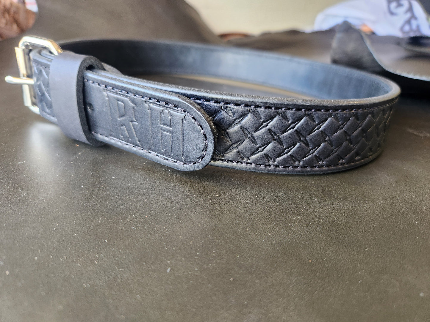Duty Belt- Diamond Plate design-Bridle Leather