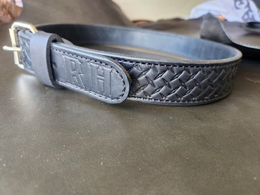 Duty Belt- Diamond Plate design-Bridle Leather